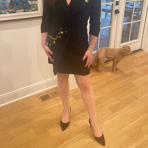 Cinq à Sept Black Jacket/Dress with Colorful Floral Accents - Picture 2 of 7